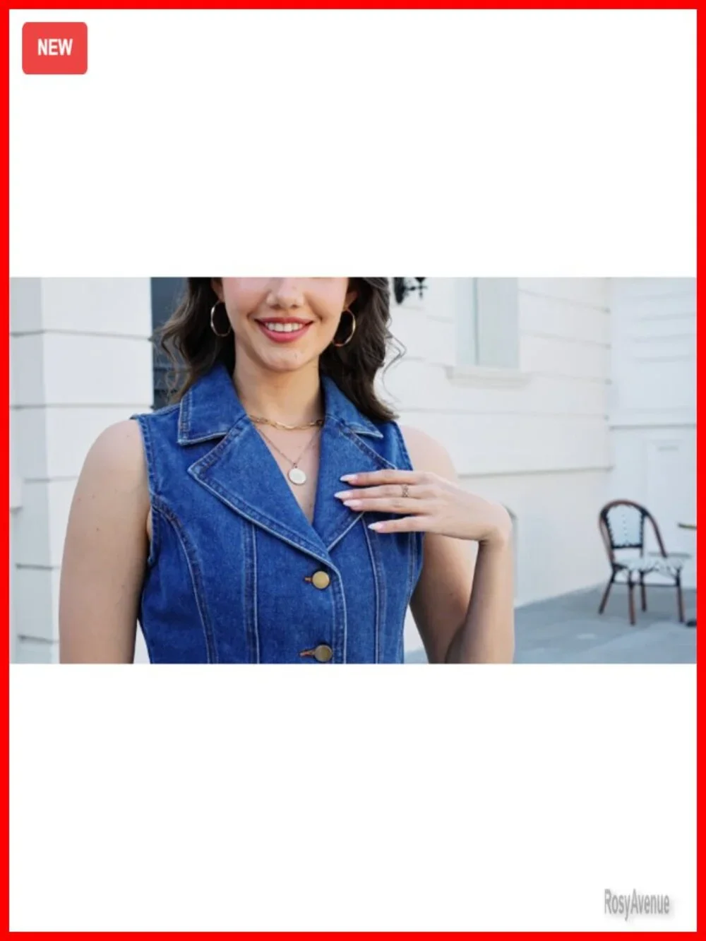 Women's Denim Vest Top Lapel Collar Sleeveless V Neck Button Down